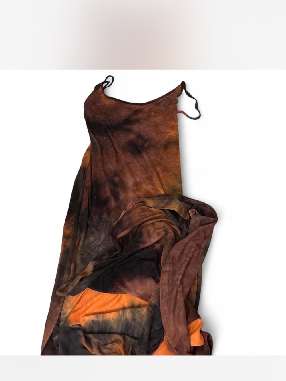 Brown & Orange Tie-Dye Slip Dress